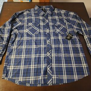 Blue Gear Blue Checkered Men's Button Up Shirt. Long Sleeve Front Pockets 4XL